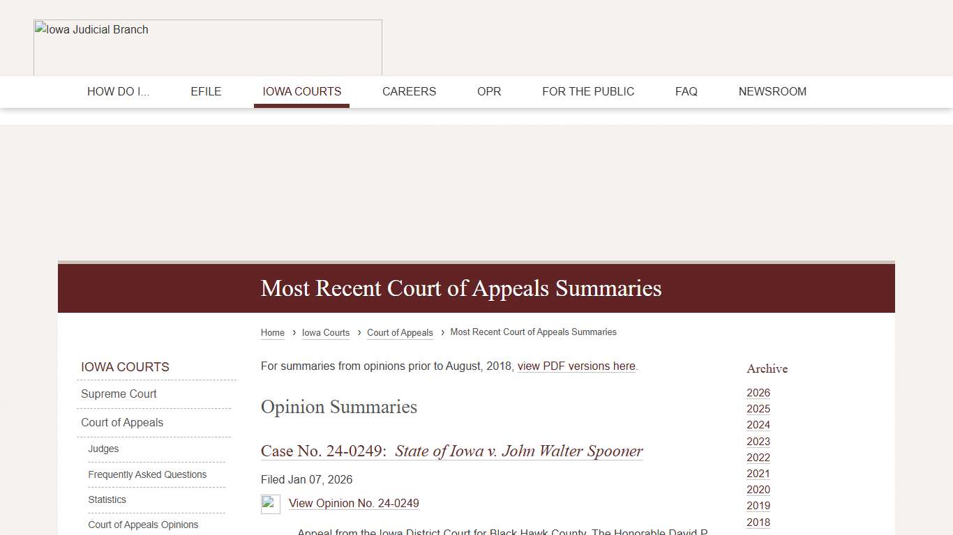 Most Recent Court of Appeals Summaries Iowa Judicial Branch