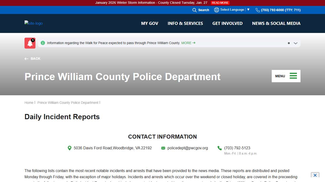 Daily Incident Reports